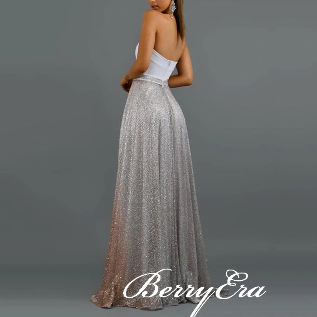 Sweetheart Long A-line Gradient Sequin Prom Dresses, Silver-Champagne Gold Prom Dresses, 2020 Prom Dresses