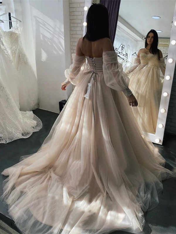 Sweetheart Detachable Tulle Wedding Dresses, A-line Wedding Dresses, Bridal Gown, 2021 Wedding Dresses