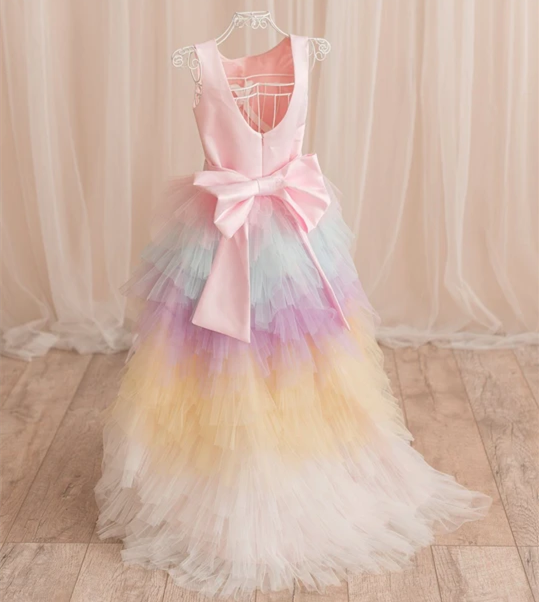 Round Neck Layers Tulle Flower Girl Dresses, Unicorn Flower Girl Dresses, Little Girl Dresses