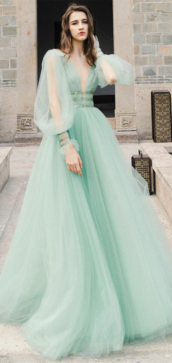 Long Sleeves A Line Popular Prom Dresses, Elegant Long Prom Dresses, 2021 Evening Party Dresses