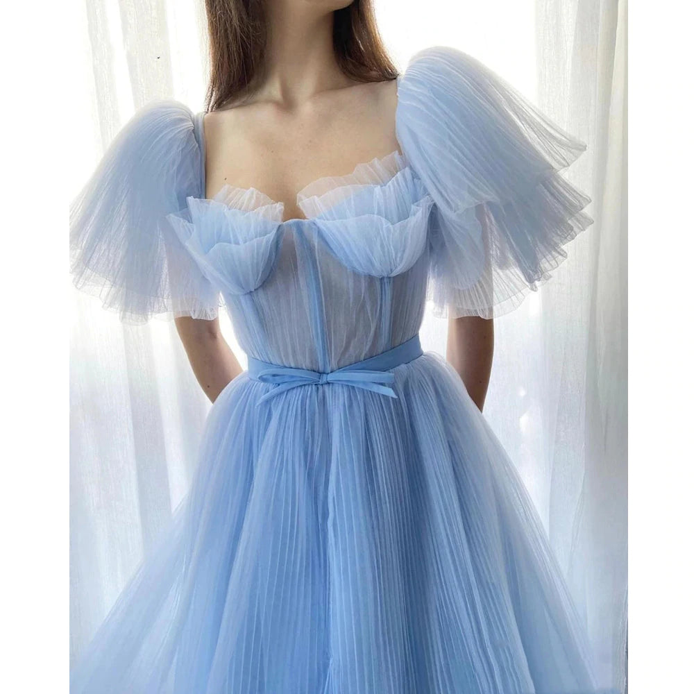 Pale Blue Color Popular A-line Prom Dresses, 2021 Girl Evening Party Dresses, Newest Long Prom Dresses