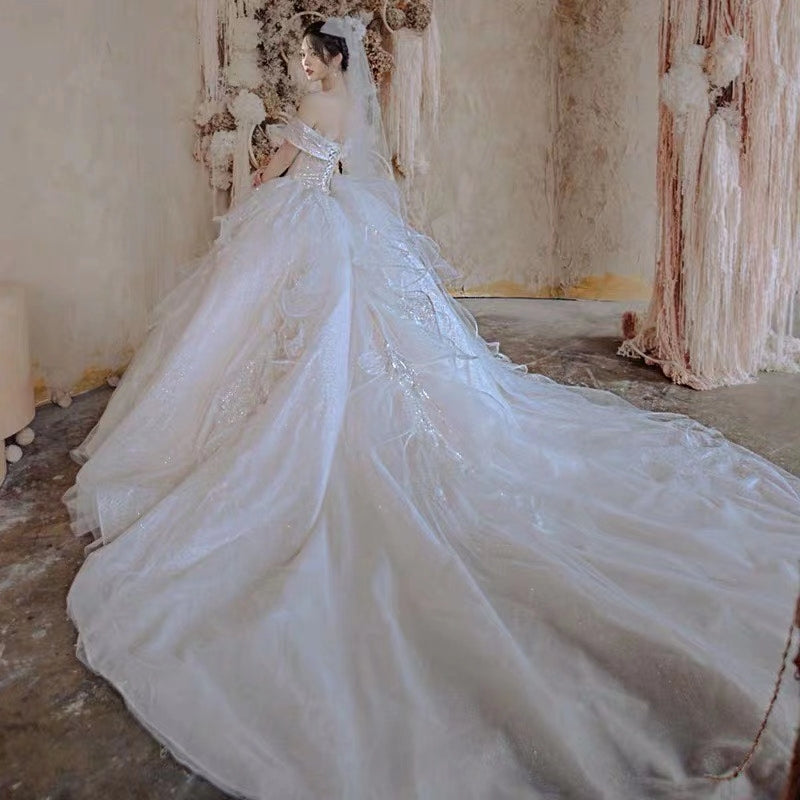 Luxury 2021 Fashion Bridal Gowns, Off The Shoulder Wedding Dresses, Shiny Wedding Dresses