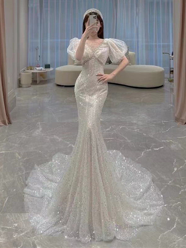 chinese dress ladies Sequins Shiny Mermaid Wedding Dresses, Popular Wedding Dresses, Elegan –  Berryera