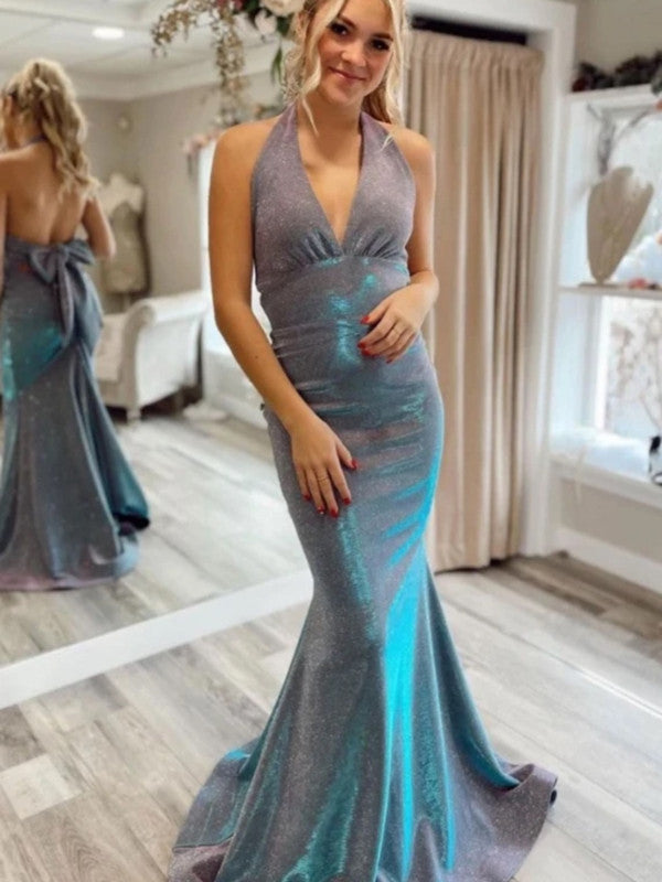 Deep V Neck Long Prom Dresses, Halter 2021 Prom Dresses, Popular Mermaid Prom Dresses