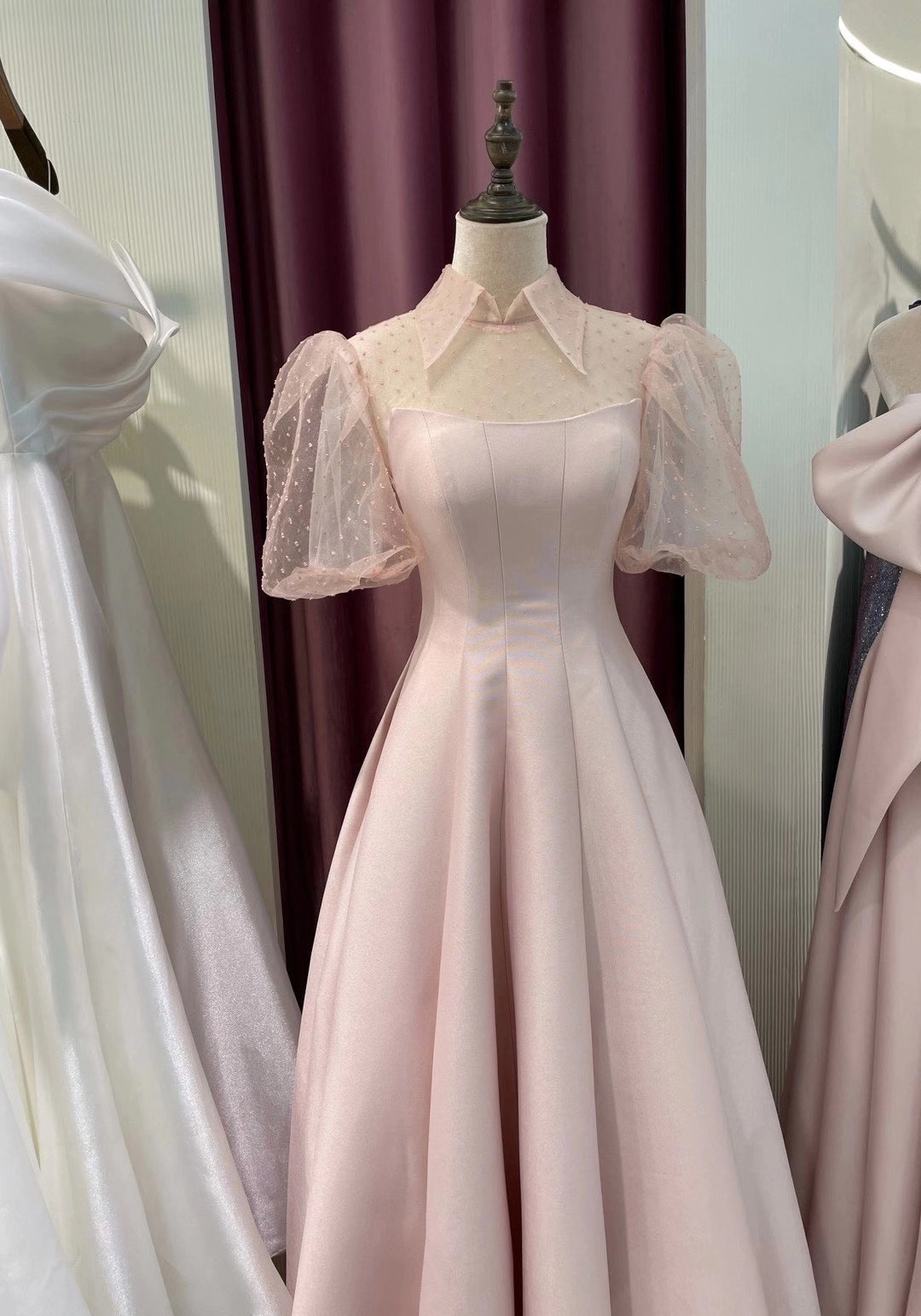 Lovely Pale Pink Satin Long A-line Prom Dresses, 2021 Prom Dresses, Cheap Prom Dresses