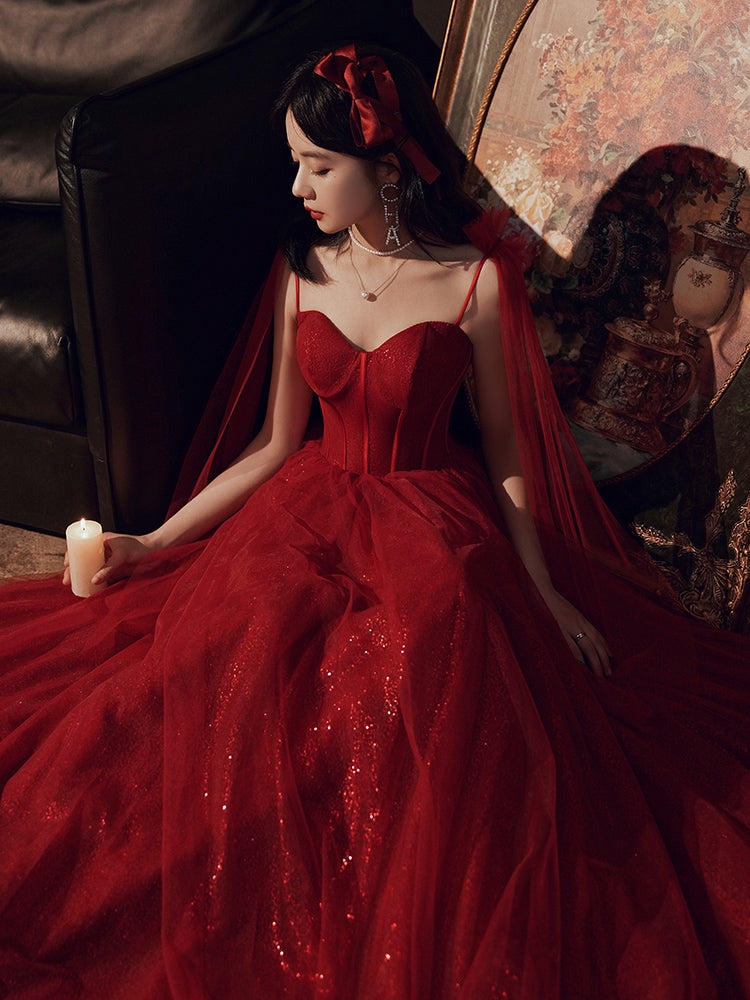 Spaghetti Long A-line Red Prom Dresses, Shiny Prom Dresses, Princessco Berryera Spaghetti Long A-line Red Prom Dresses, Shiny Prom Dresses, Princessco Berryera