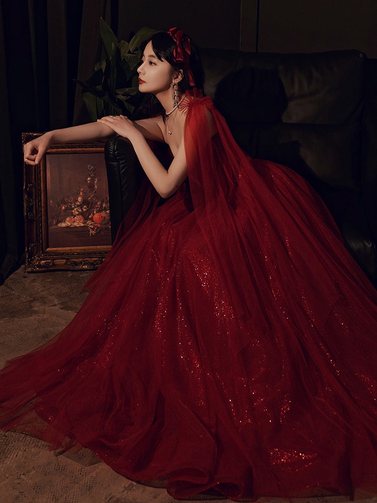 Spaghetti Long A-line Red Prom Dresses, Shiny Prom Dresses, Princessco Berryera Spaghetti Long A-line Red Prom Dresses, Shiny Prom Dresses, Princessco Berryera