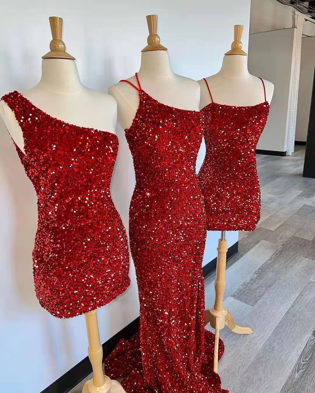 Mismatched Red Sequin Prom Dresses, Bridesmaid Dresses, Mermaid Prom Dresses, 2022 Prom Dresses, Shiny Prom Dresses, RC023