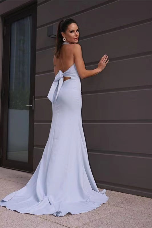Halter Simple Design 2022 Newest Long Prom Dresses, Mermaid Evening Party Dresses, Wedding Bridesmaid Dresses