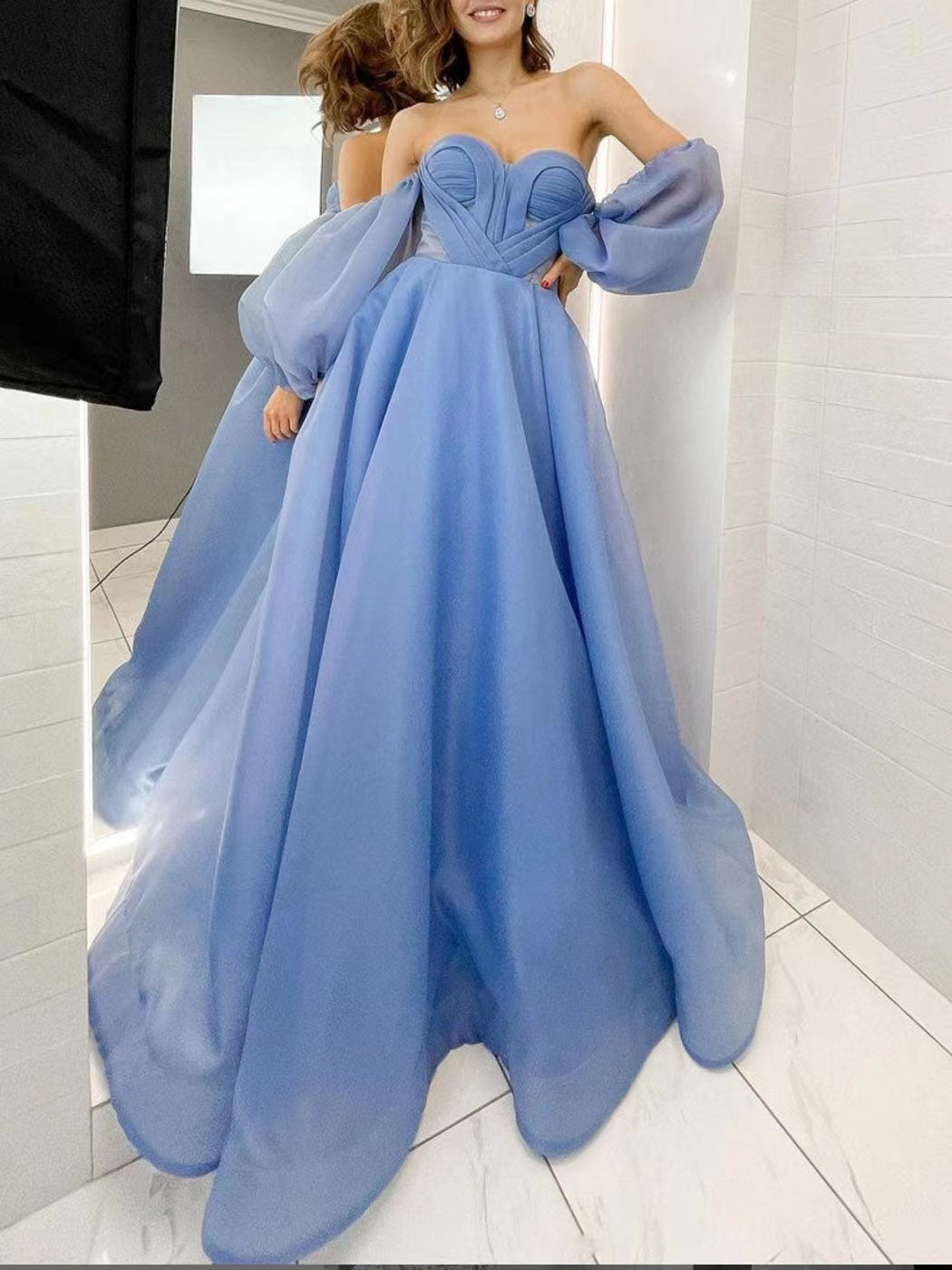 Sweetheart Fashion Long Prom Dresses, Chiffon A-line Party Dresses, 2022 Newest Wedding Dresses