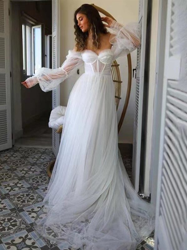 Long Sleeves Simple Wedding Dresses, A-line Tulle Wedding Dresses, 202 Berryera Long Sleeves Simple Wedding Dresses, A-line Tulle Wedding Dresses, 202 Berryera