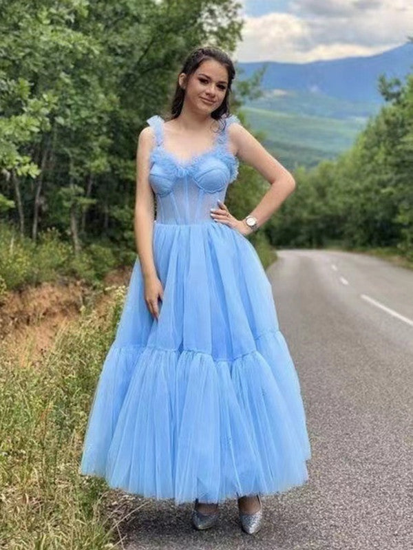 Light Blue Tea Length Prom Dresses, Newest Summer Girl Dresses, Graduation Party Prom Dresses