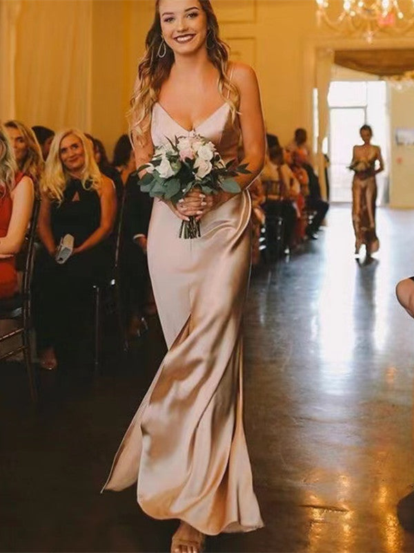 Spaghetti Straps Newest Bridesmaid Dresses, Simple Long Prom Dresses, Wedding Guest Dresses