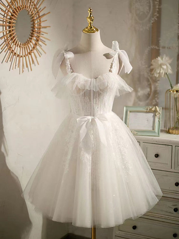 Short A-line Wedding Dresses, Mini Lace Fashion Wedding Party Dresses, Tulle Homecoming Dresses