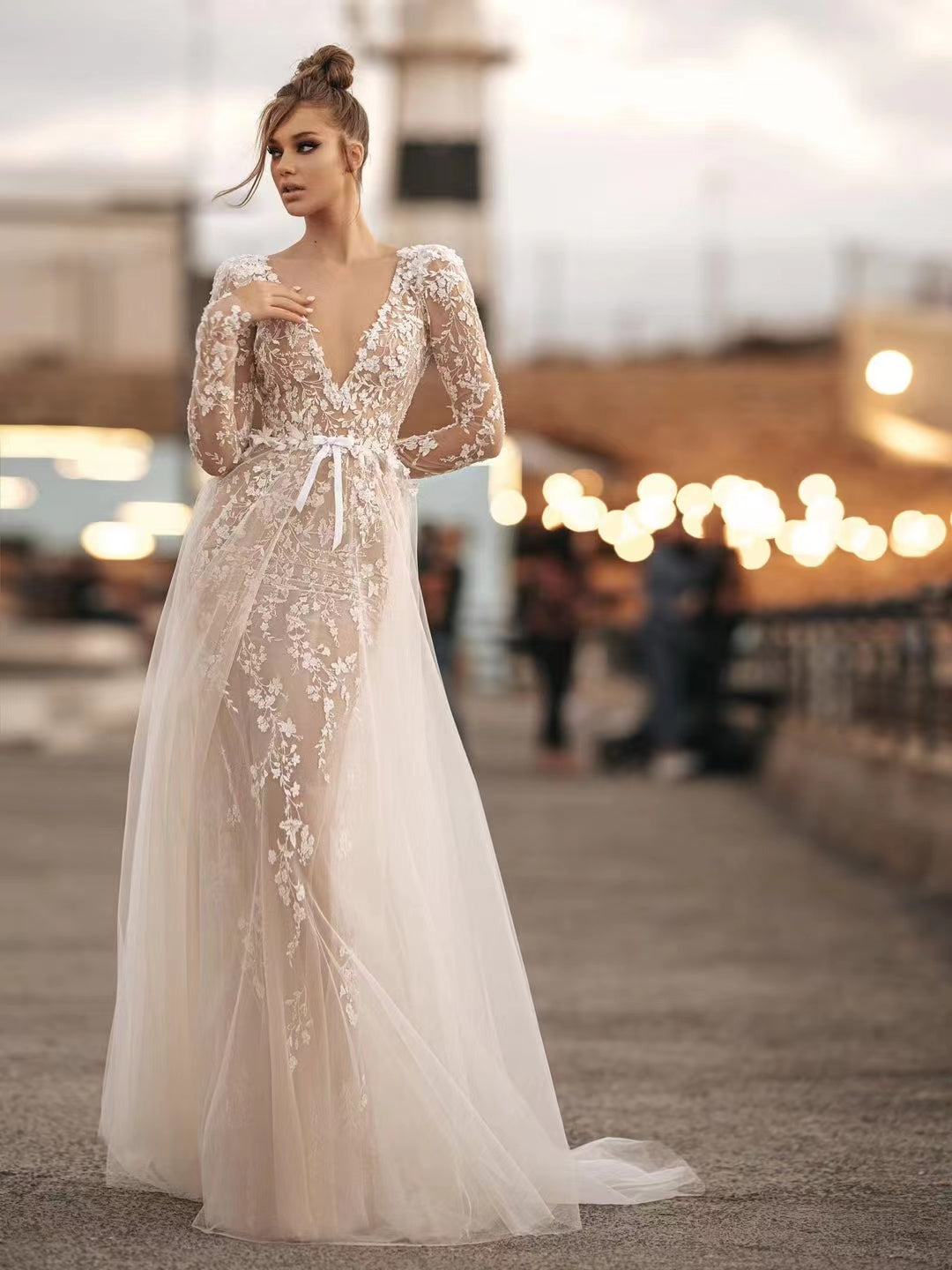 Long Sleeves Popular Wedding Dresses, V-neck Newest Wedding Dresses, Fashion Bridal Gowns