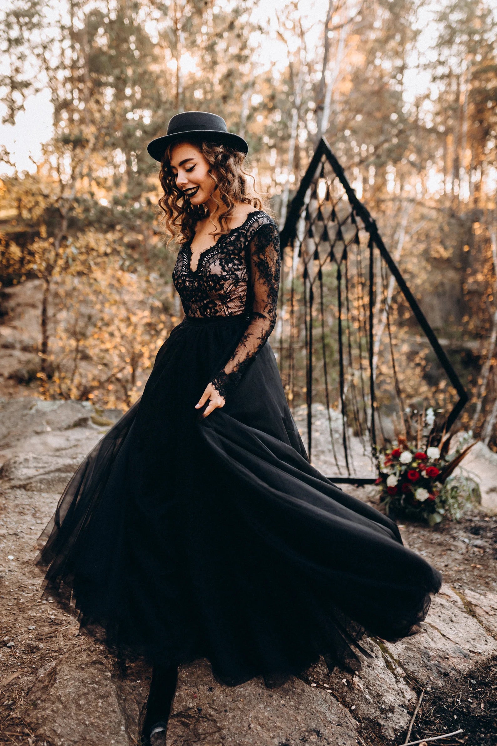 Long Sleeves A-line Wedding Dresses, Black Lace Fashion Bridal Gowns, Newest Wedding Dresses