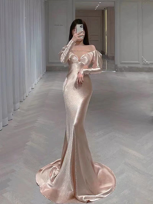 Long Sleeves Popular Prom Dresses, Fashion Mermaid Bridesmaid Dresses, 2023 Newest Long Prom Dresses