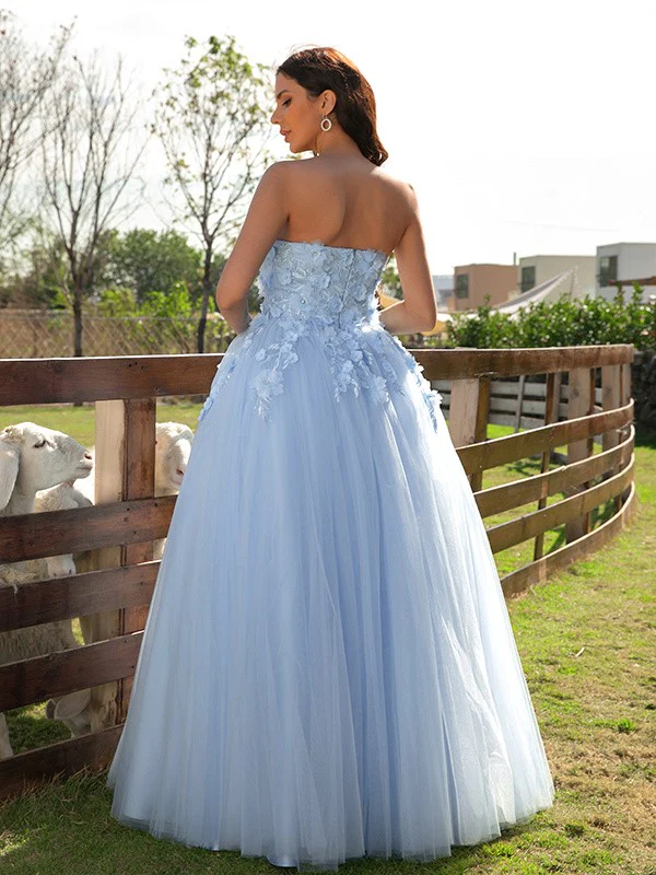 Sky Blue A-line Tulle Prom Dresses, Sweetheart Lace Newest 2023 Long Prom Dresses, Elegant Girl Dresses
