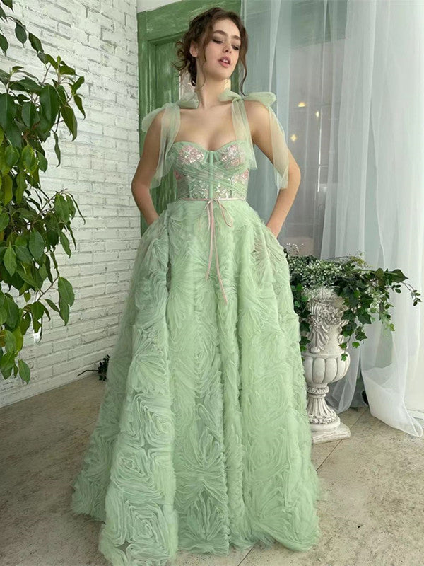Elegant A-line Green Long Prom Dresses, Sweety Newest 2023 Long Prom Dresses, Girl Graduation Party Dresses