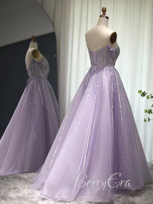 High Fashion Lilac Beaded Organza Prom Dresses, 2023 Prom Dresses, Popular Prom Dresses, Girl Party Dresses