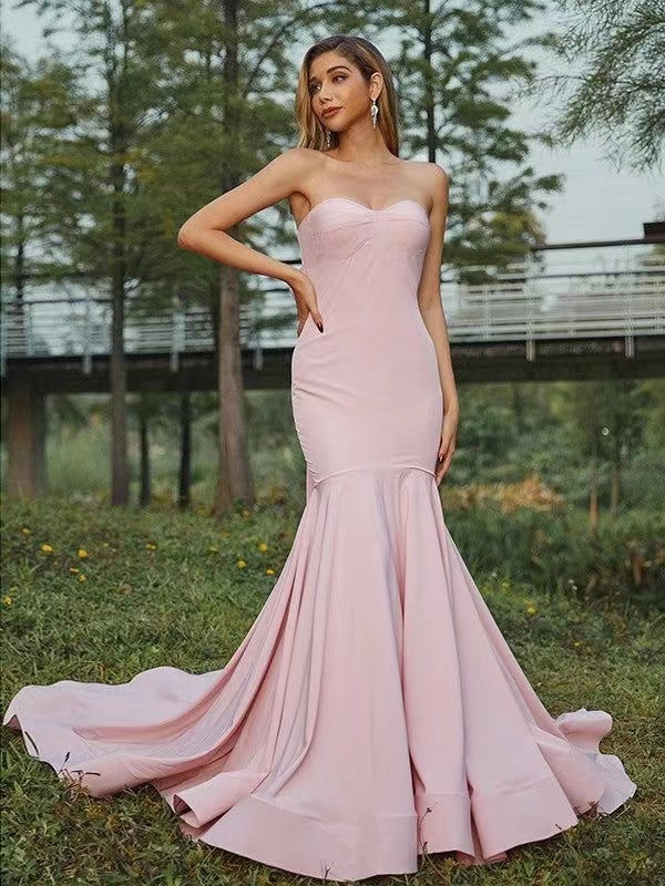Strapless Light Pink Color 2023 Prom Dresses, Mermaid Girl Graduation Party Newest Long Prom Dress