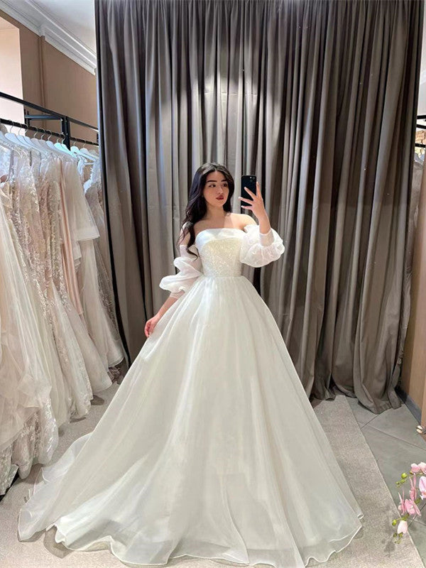 Strapless A-line Bridal Gowns, Newest 2023 Wedding Dresses, Popular Wedding Gowns
