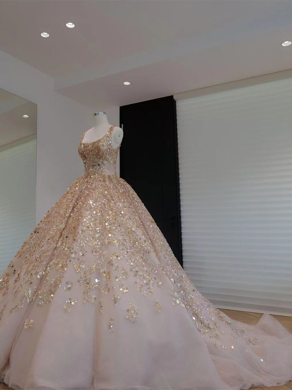 Recreation of Taylor Swift The Enchanted Champagne Beaded Ball Gown, Newest Prom Dresses, Celebrity Dresses