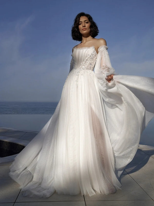 Detachable Sleeves A-line Wedding Dresses, Sequins Elegant Couture Bridal Gowns, Newest 2023 Wedding Dresses