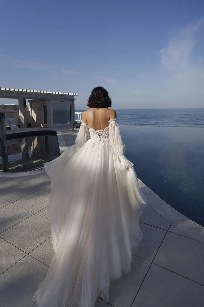 Detachable Sleeves A-line Wedding Dresses, Sequins Elegant Couture Bridal Gowns, Newest 2023 Wedding Dresses
