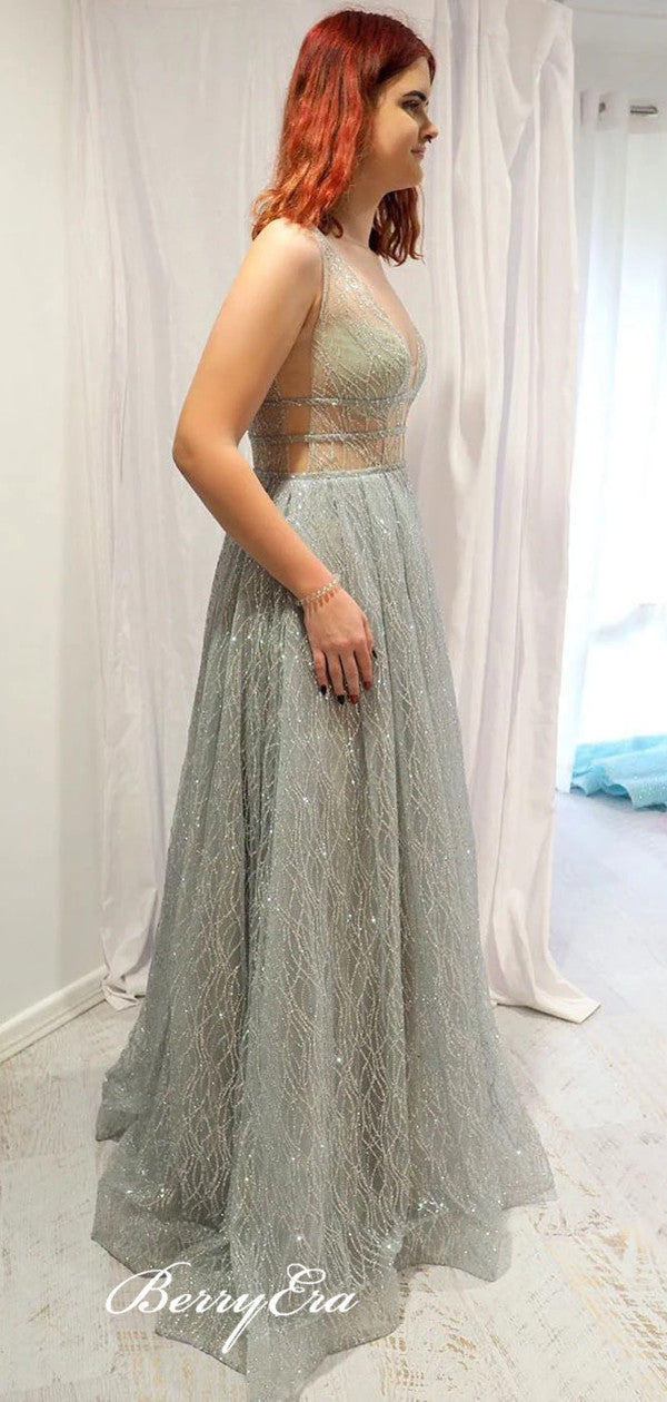 Elegant Glitter A-line Long Prom Dresses, Fashion Newest 2020 Evening Prom Dresses