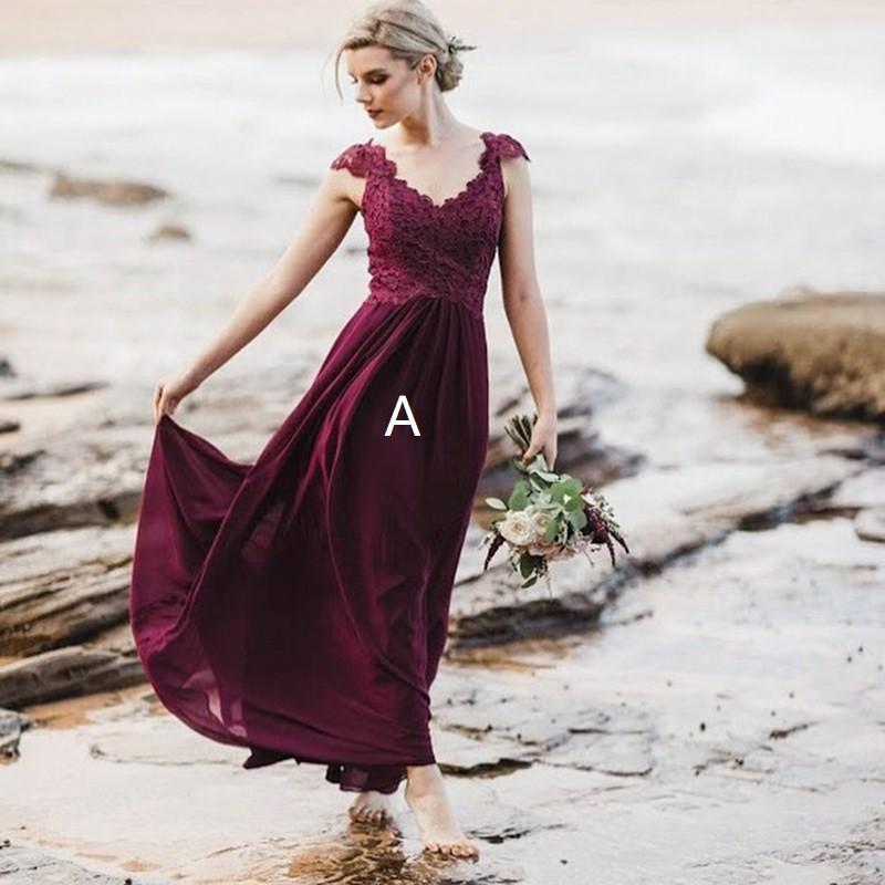 Mismatched Long A-line Chiffon Lace Beach Wedding Bridesmaid Dresses Berryera Mismatched Long A-line Chiffon Lace Beach Wedding Bridesmaid Dresses Berryera