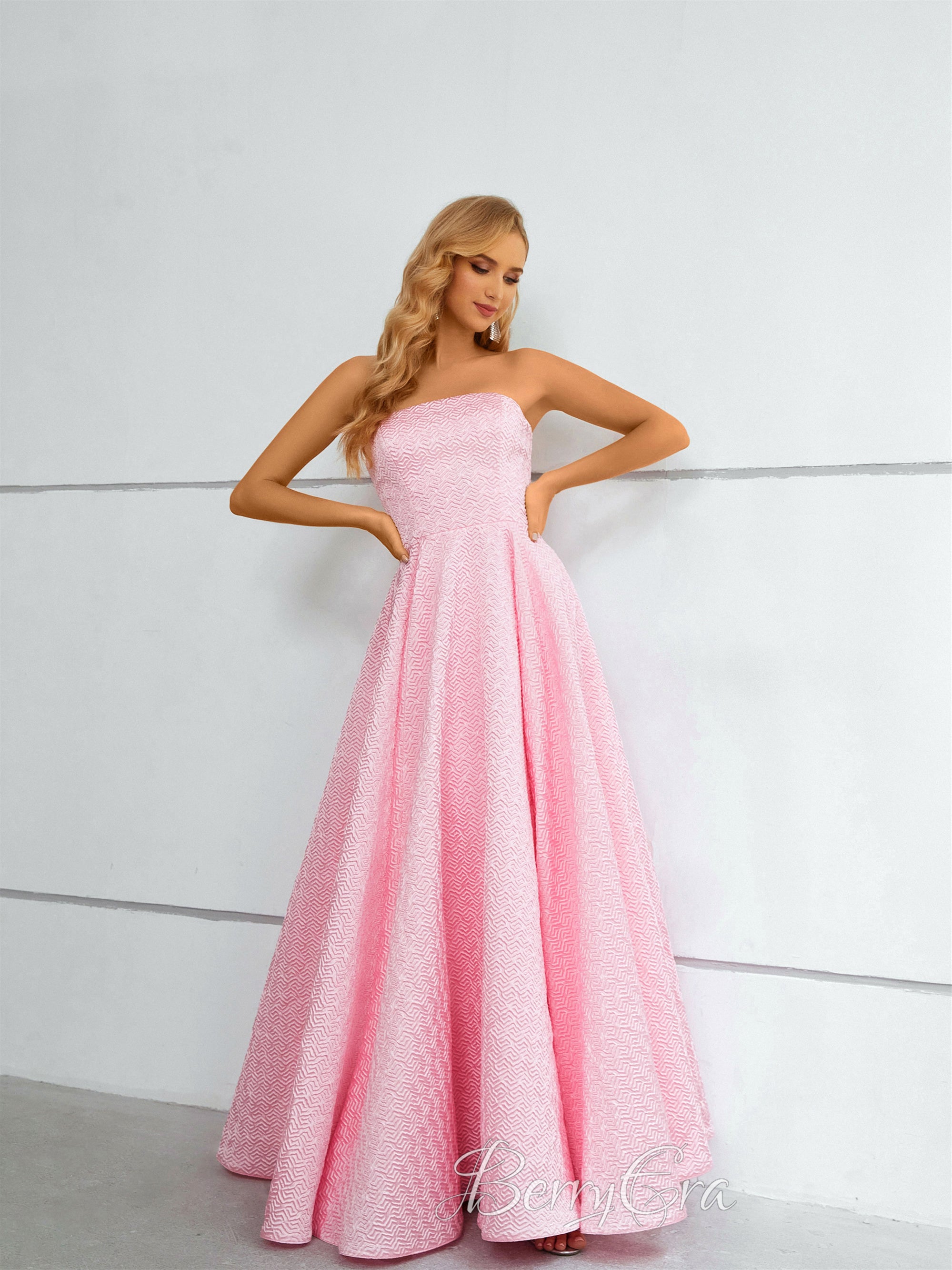 Pink Printed Satin A-line Prom Dresses, Simple Prom Dresses, Graduatio Berryera Pink Printed Satin A-line Prom Dresses, Simple Prom Dresses, Graduatio Berryera