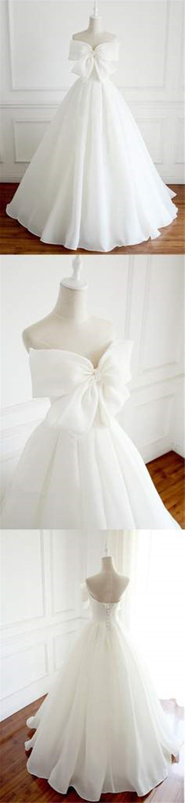 Sweetheart A-line Chiffon Wedding Dresses, Modest Wedding Dresses With Bow