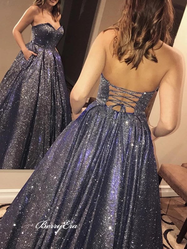 Shiny Strapless School Evening Party Prom Dresses, Popular 2020 Prom Dresses