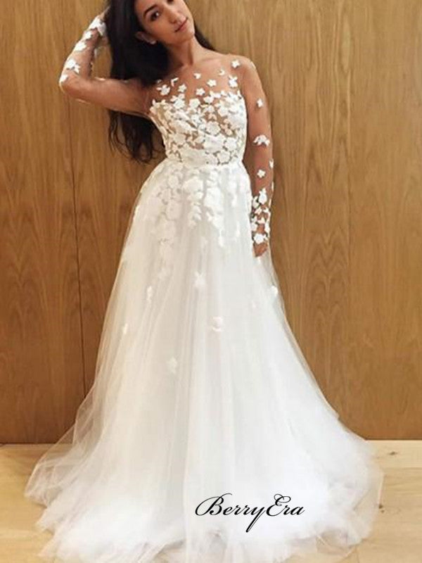 Long Sleeves Elegant Wedding Dresses, A-line Bridal Gowns, Wedding Dresses
