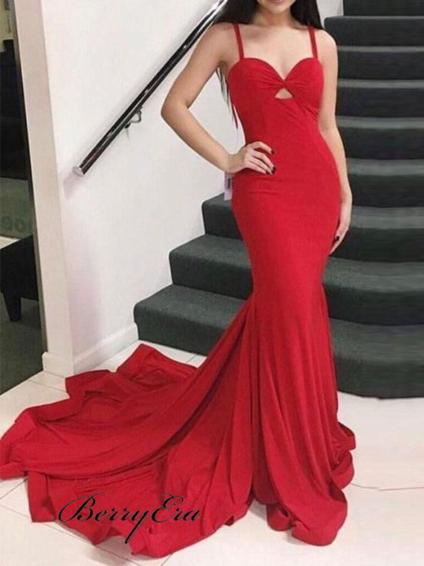 Simple Design Mermaid Prom Dresses Long, Red Party Prom Dresses