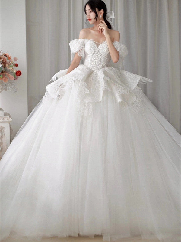 Off The Shoulder Lace Wedding Dresses, Newest A-line Bridal Gowns
