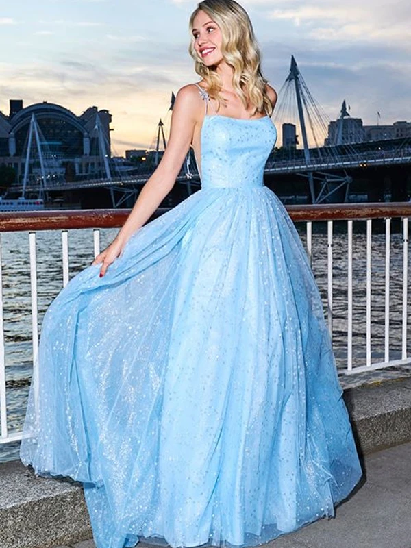 Long A-line Blue Prom Dresses, Sequins Popular 2020 Long Prom Dresses