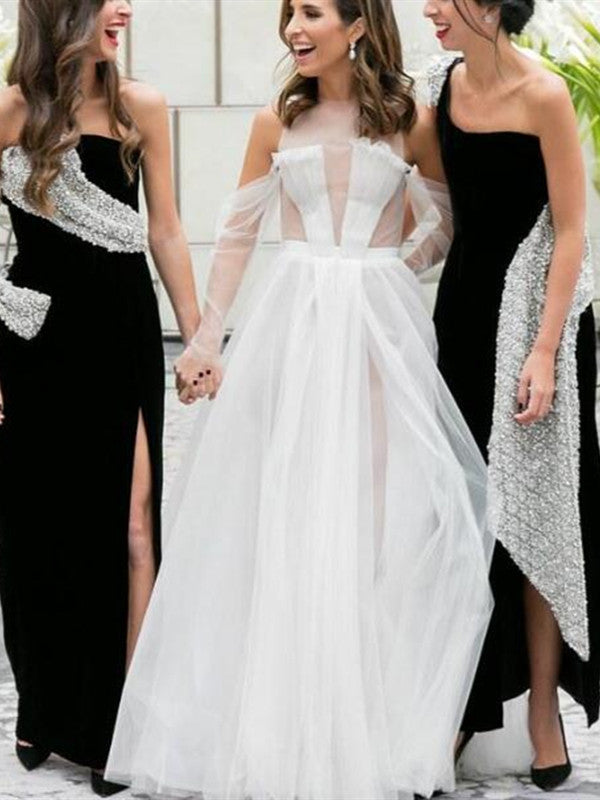 See Though Sexy 2020 Wedding Dresses, Tulle Modern Illusion Bodice Bridal Wedding Gowns