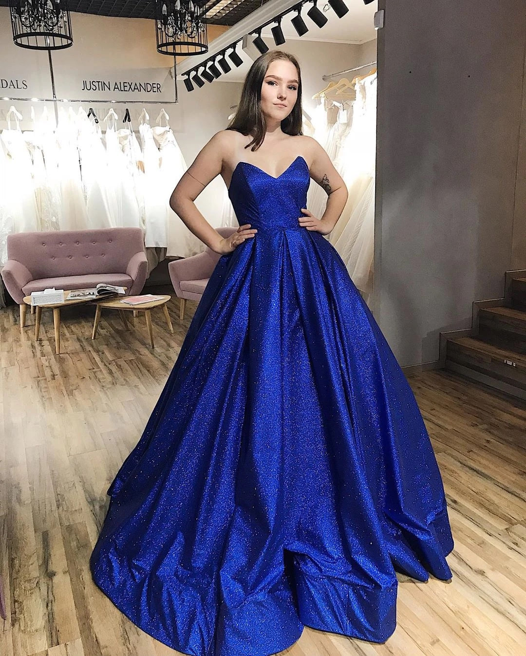 Sweetheart Sparkly Newest Prom Dresses, Strapless 2020 A-line Prom Dresses