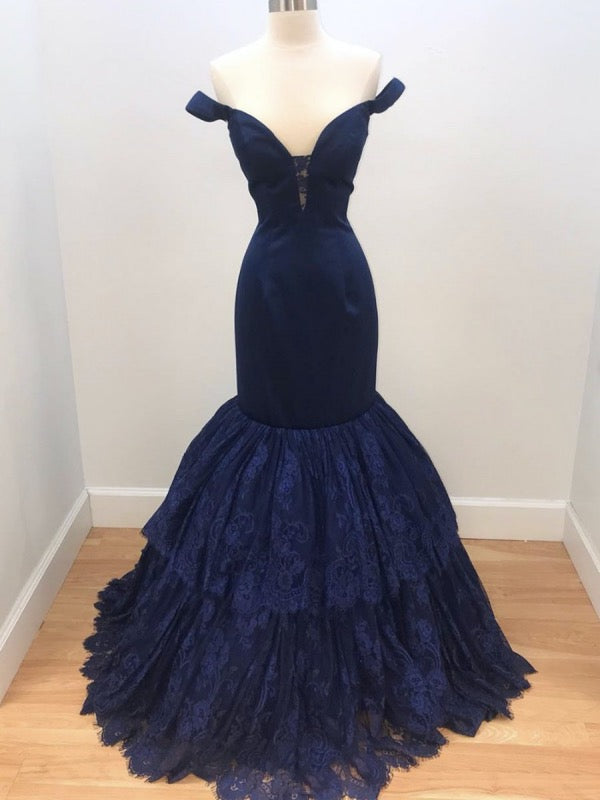 Off Shoulder Lace Prom Dresses, Mermaid Prom Dresses, 2020 Long Prom Dresses