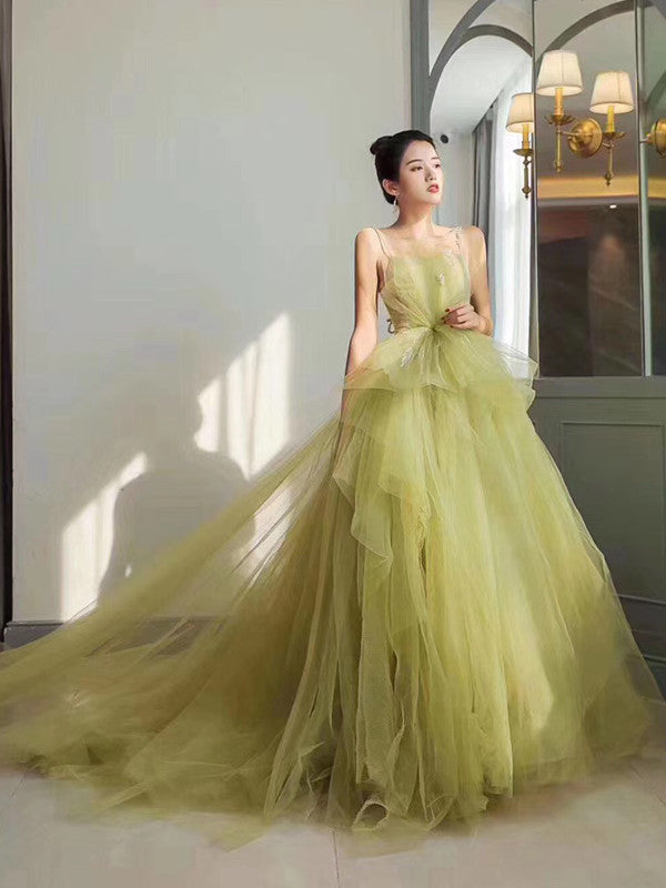 Spaghetti Straps A-line Wedding Dresses, 2020 Tulle Wedding Dresses