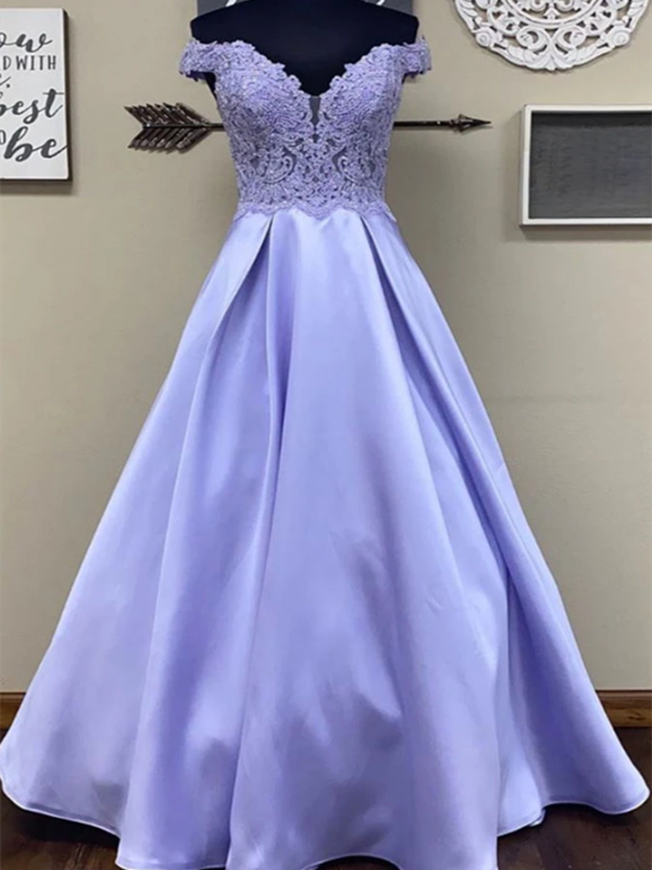 Off Shoulder Lace Prom Dresses, A-line 2020 Prom Dresses