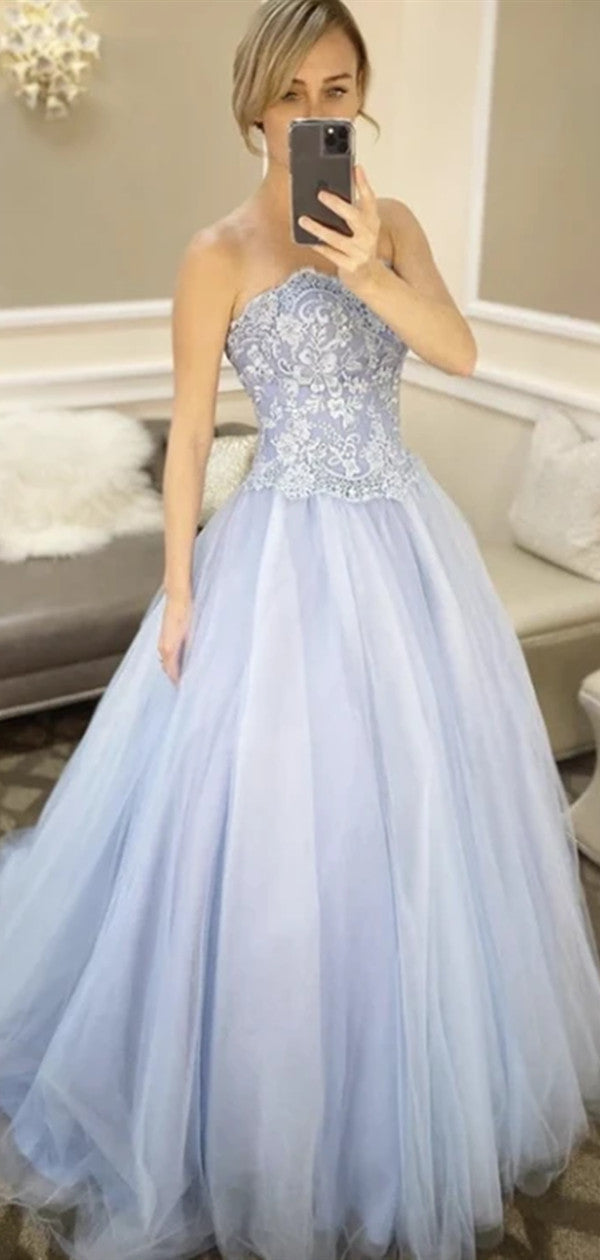2020 Sweetheart Strapless Long Prom Dresses, School Graudation Evening Party Prom Dresses