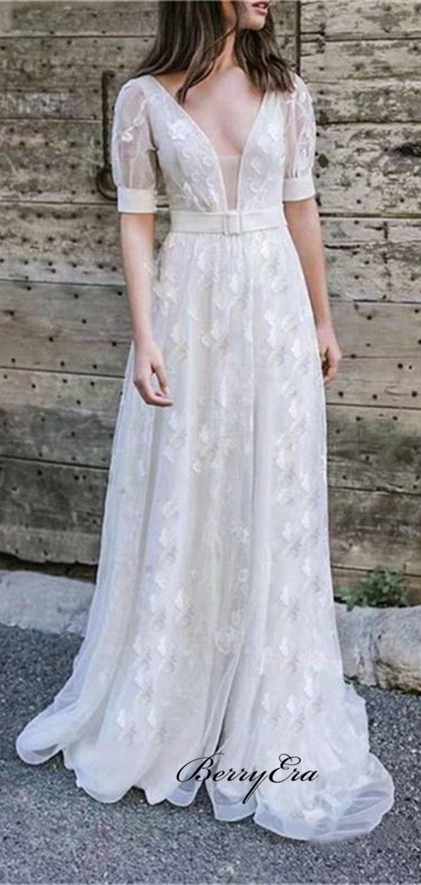 V-neck Lace Wedding Dresses, Popular Bridal Gowns, Newest 2020 Wedding Dresses