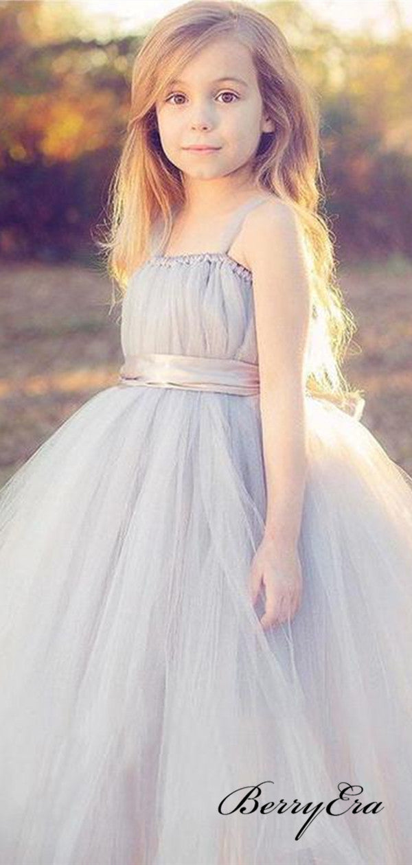 A-line Tulle Wedding Girl Dresses, Cute Flower Girl Dresses
