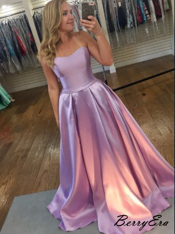 Purple Satin A-line Backless Long Prom Dress With Slit PSK521 – Pgmdress