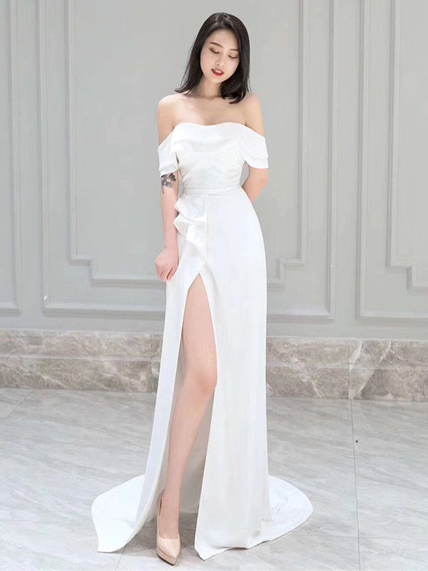 Popular Off The Shoulder Wedding Dresses, High Side Slit 2020 Wedding Dresses