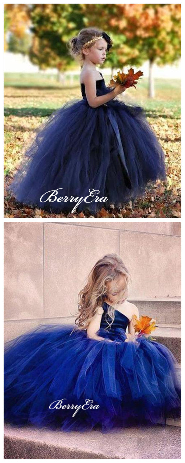 One Shoulder Tulle Little Girl Dresses, Princess Wedding Flower Girl Dresses