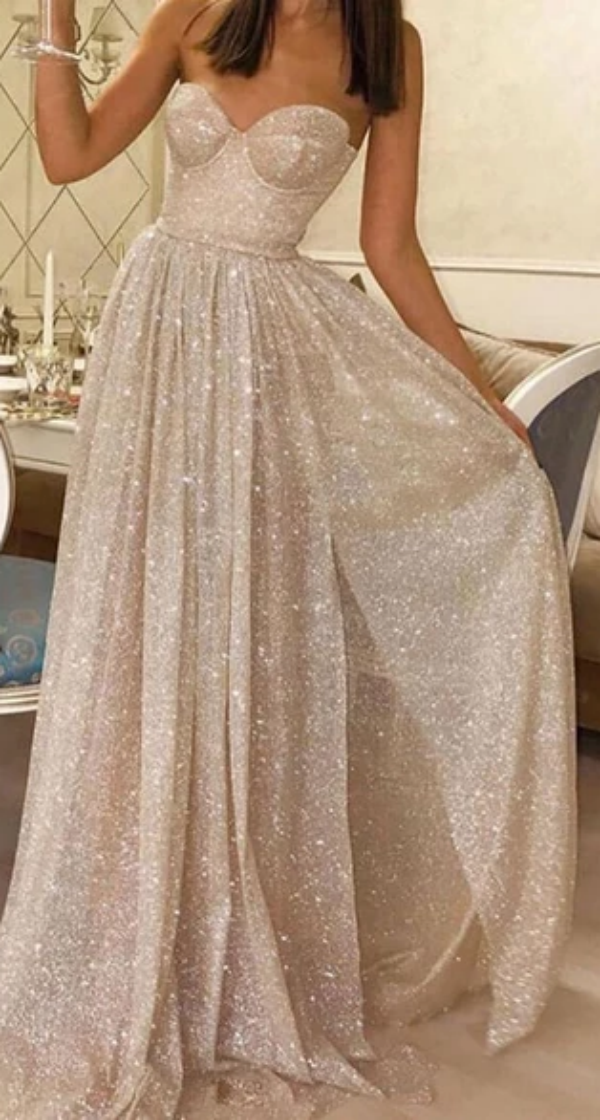 Strapless Sweetheart Popular Shiny Prom Dresses, Sparkly 2020 Prom Dresses Long